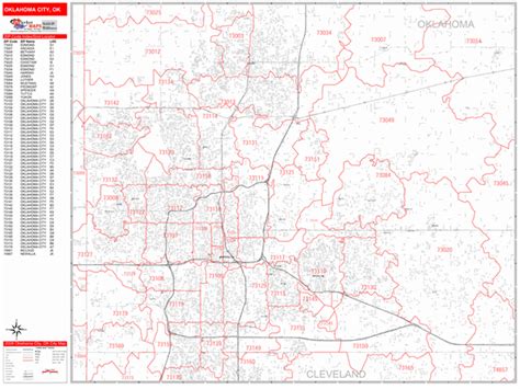 Oklahoma City Oklahoma Zip Code Wall Map Red Line Style By Marketmaps