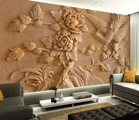 3d Embossed Floral Wallpaper Cement Peony Flower Wall Mural Etsy 3d