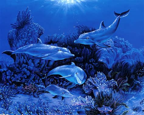 Скачать обои Подводный мир Belinda Leigh дельфины семья на рабочий