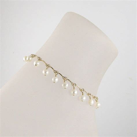 White Freshwater Pearl Gold Chain Anklet Pearl Ankle Bracelet Pearl
