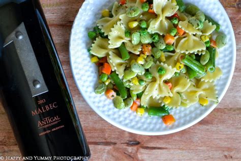 Easy macaroni salad is loaded with veggies, cheese and more. Pasta with Pesto & Veggies & Antigal's Uno Malbec - Happy ...