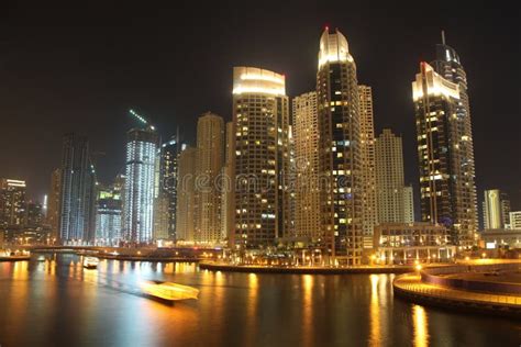 Dubai Marina At Night United Arab Emirates Stock Image Image Of