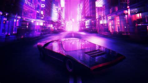 Wallpaper Retro Style Car 1980s City Synthwave