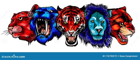 Cartoon Cats Vector Set Illustration Of Black Panther Cougar Jaguar
