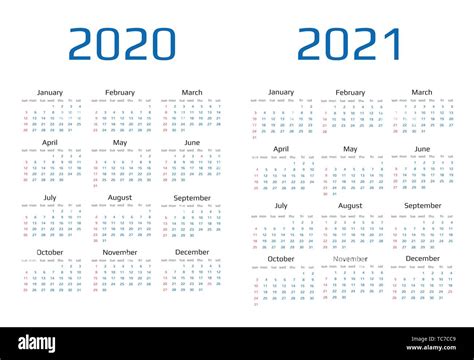 Calendar 2020 And 2021 Template12 Months Include Holiday Event Stock