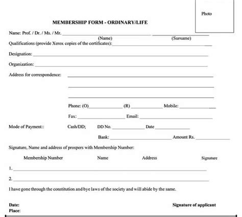 Free Membership Application Forms And Templates Word Pdf