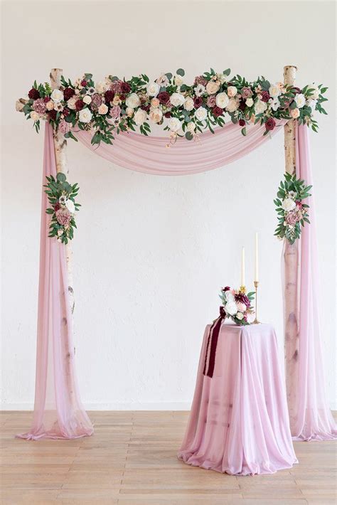Flower Arch Décor With Sheer Drape Set Of 3 Delicate Dusty Rose