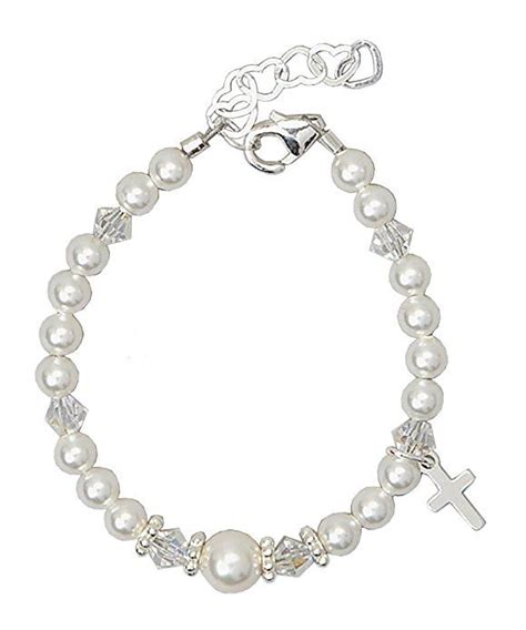 Sterling Silver Cross Charm Bracelet For Girls With European Simulated Pearls Crystals And
