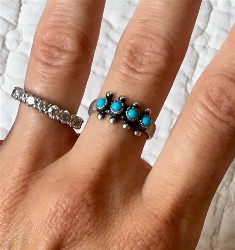 Vintage Zuni Ring Band Sterling Silver Turquoise Zuni Petit Point