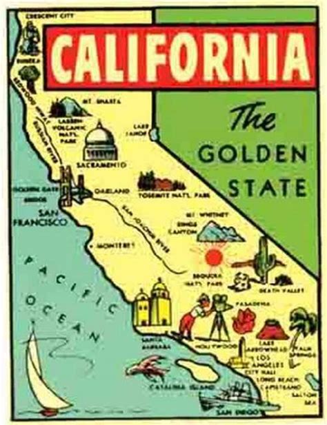 California Map Vintage 1950 S Style Travel Sticker Decal Ebay