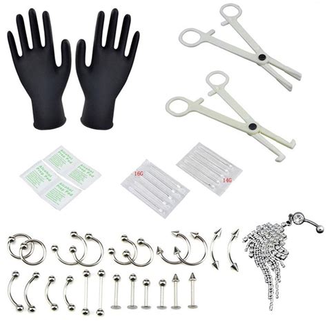 37pcsset Professional Body Jewelry Piercing Tool Kit Sterile Belly Body Ring Needle Sets