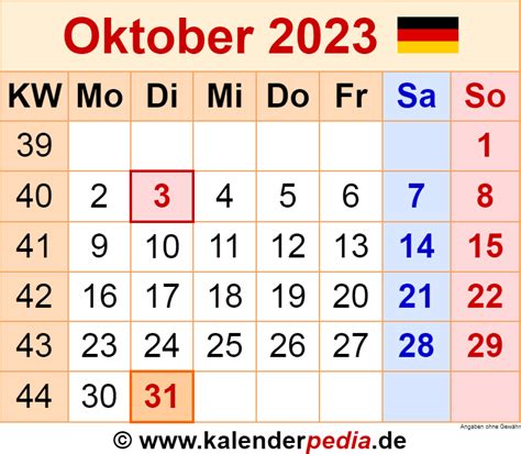 Kalender Oktober 2023 Als Word Vorlagen