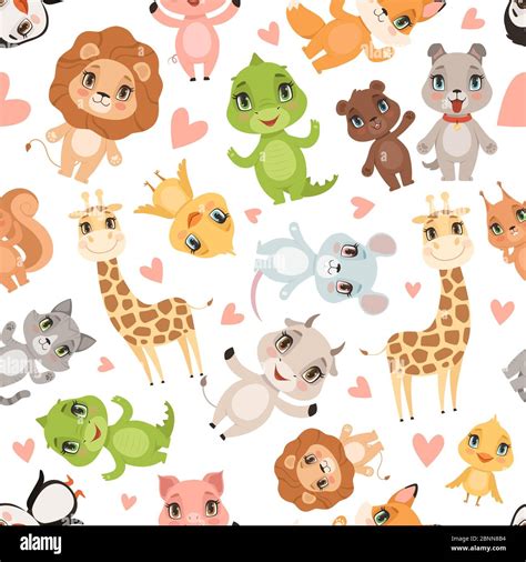 Baby Animals Pattern Fabric Printed Seamless Safari Wild Animals