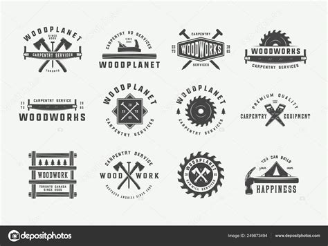 Set Of Vintage Carpentry Woodwork And Mechanic Labels Badges Emblems