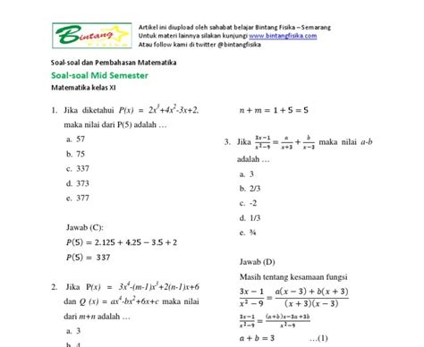 Soal Pat Matematika Peminatan Kelas 11 Semester 2 Pdf - Ilmu Pelajaran