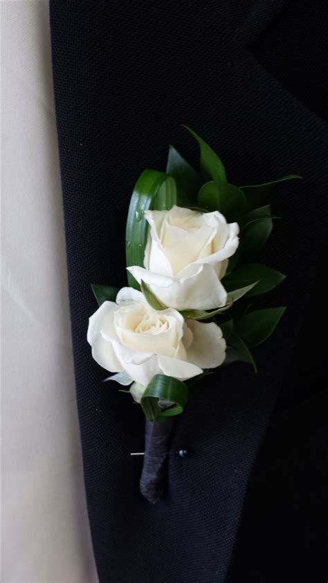 Simple White Double Spray Rose Boutonniere White Rose Boutonniere