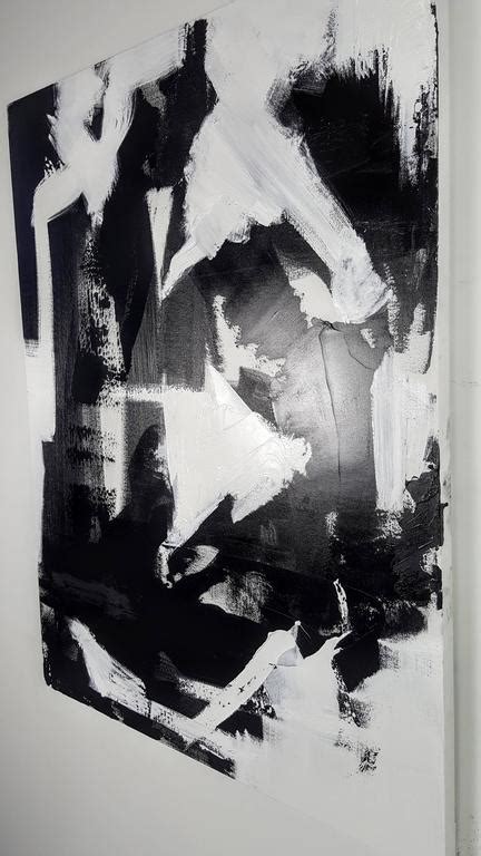 Large Black And White Oil On Canvas Abstract Paintings By