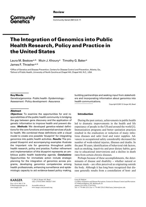 Pdf The Integration Of Genomics Into Public Health Research Policy