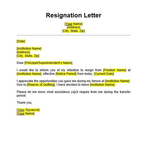 5 Teacher Resignation Letter Sample Format Templates 2020