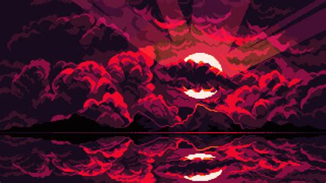 Blood Moon 1920×1080 Pixel Art Gogambar