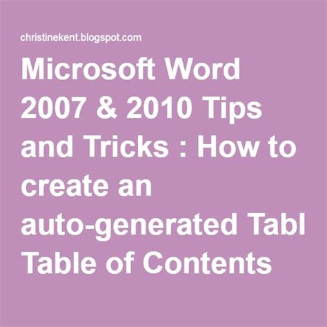 Microsoft Word 2007 And 2010 Tips And Tricks How To Create An Auto