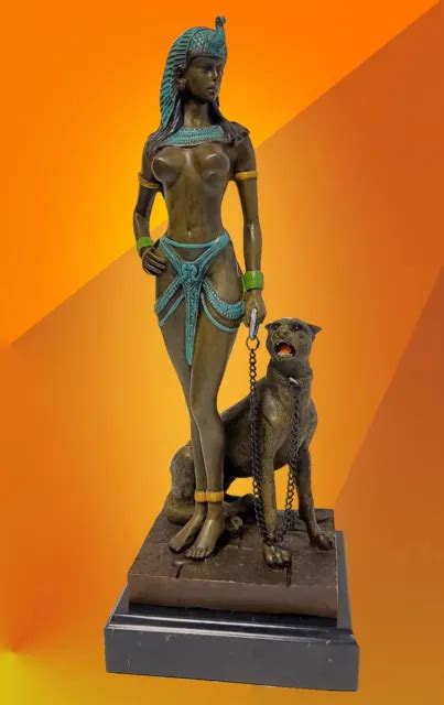 Art Deco Bronze Figurine Sculpture Statue Egyptian Cleopatra Hot Cast Nude Lady