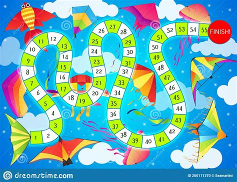 Start To Finish Board Game Template With Kites Stock Vector