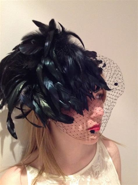 black fascinator with birdcage veil feather etsy
