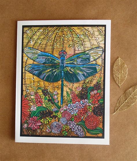 Dragonfly Art Card Art Nouveau Dragonfly Greeting Card Etsy