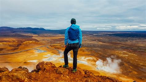 Iceland Man And A Geothermal Region Stock Photo Image Of Natural