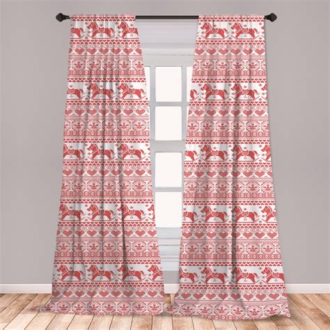 Nordic Curtains 2 Panels Set Pattern Of Horses Hearts And Angels