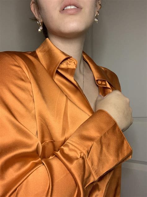 Orange Silk Talbots Button Down Satin Blouses Talbots Silk
