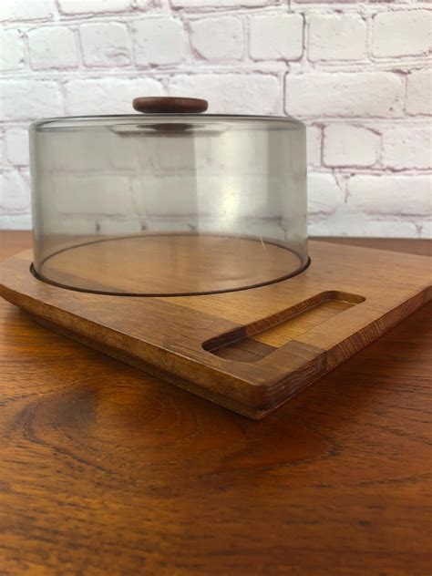 Cheese Dome Tray Mid Century Teak Cheese Dome Luthje Wood Denmark