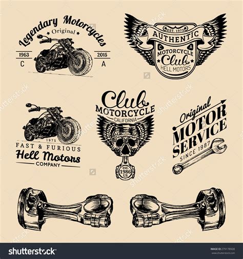 Vector Set Of Vintage Bikers Logo Retro Hand Sketched Logotypes Collection With Chopper Bike