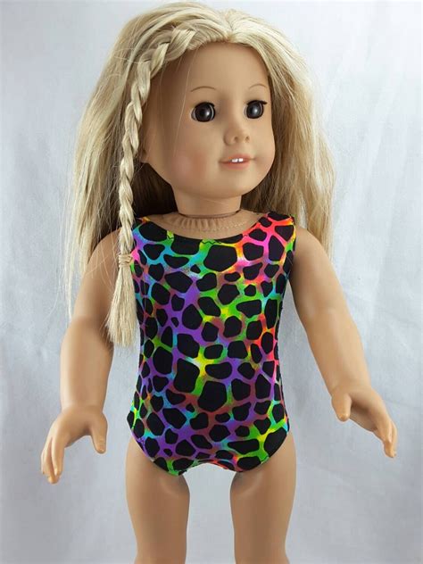 American Girl Doll Leotard Black And Neon Leopard Gymnastics
