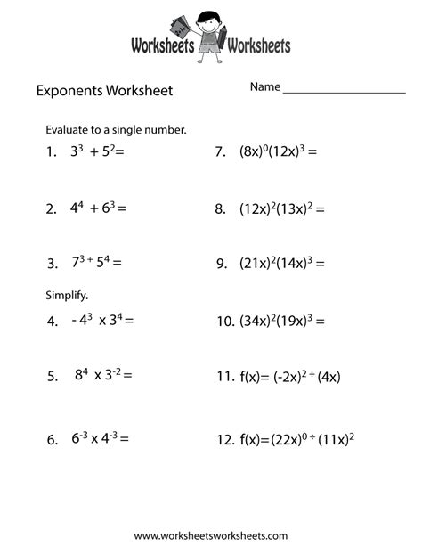 Exponents Review Worksheet Worksheets Worksheets