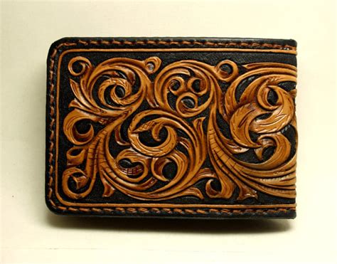 Hand Tooled Leather Wallet In Sheridan Style Carved Wallet Etsy In