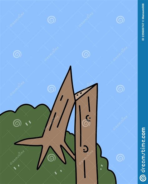 Broken Tree Cartoon On Blue Background Stock Illustration