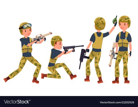 Young Army Soldier Man Poses Ready Royalty Free Vector Image