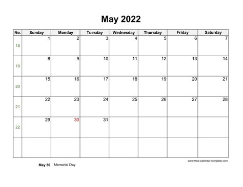 Free Printable May 2022 Calendar With Holidays Printable May 2022