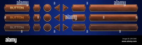 Realistic Set Of Wooden Game Buttons Sprite Sheet Isolated On