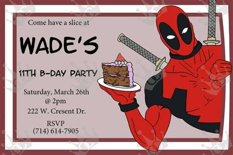 Customized Deadpool Birthday Card Invitationbirthday Party Template