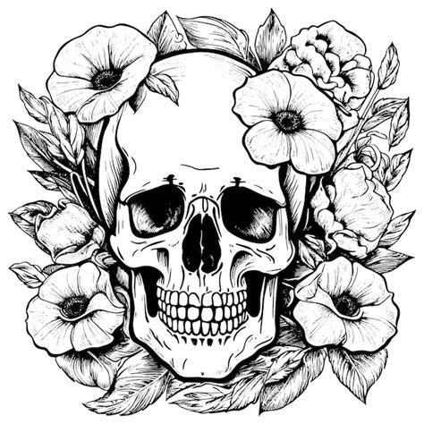 Premium Vector Human Skull In Flowers Sketch Hand Drawn In Engraved