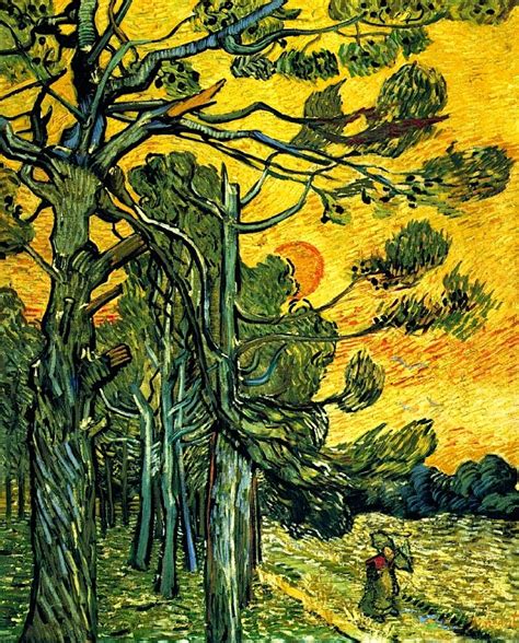 Beautiful Paintings Vincent Van Gogh Pine Trees Against A Red Sky With