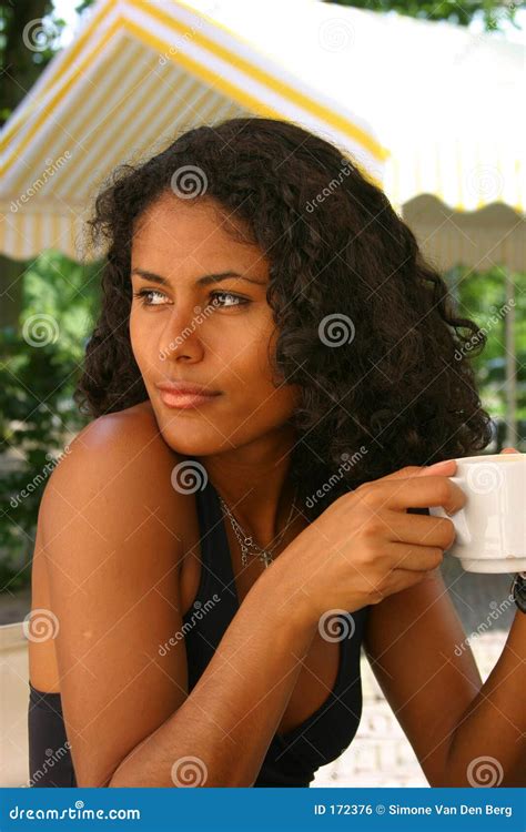 Beautiful Brazilian Woman Drinking Coffee Stock Photo Image Of