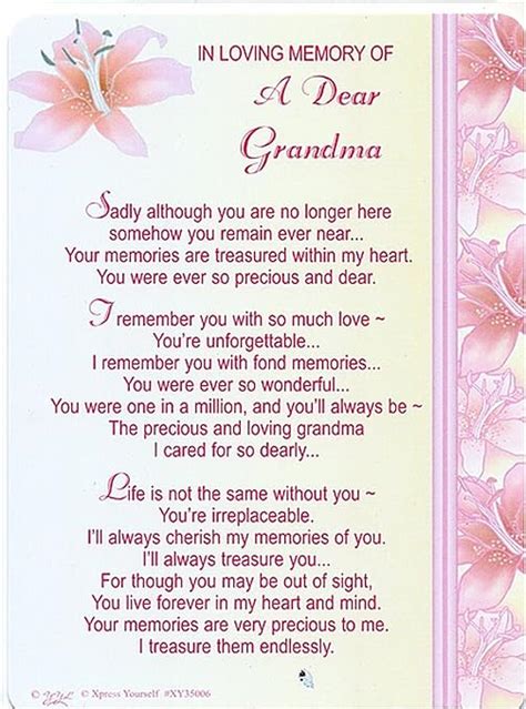 In Loving Memory Of A Dear Grandma Gravegraveside Memorial Card