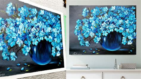 Beautiful Acrylic Painting Blue Flower Painting On Canvas Flower Vase