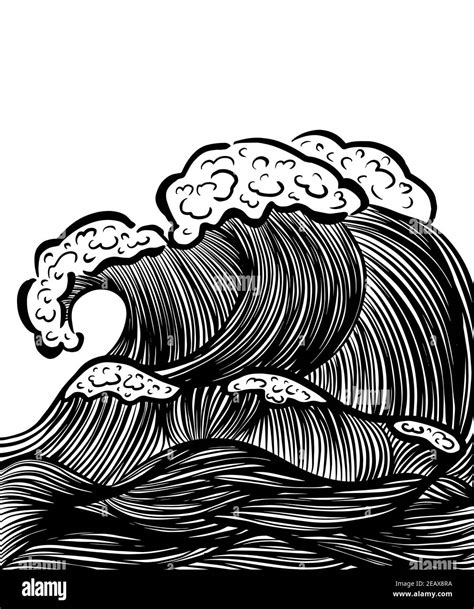 Sea Waves Graphic Vector Illustration Of A Sea With Giant Waves Stock