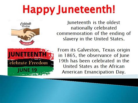 It is also called emancipation day or juneteenth independence day. Happy Juneteenth! - ITC Manufacturing