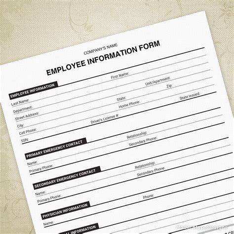 Employee Information Printable Form New Hire Sheet Digital Etsy Australia